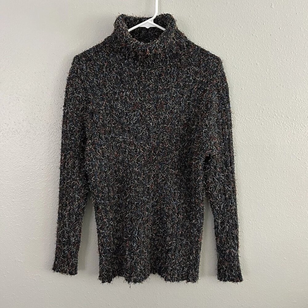 Vintage Chicos Size 2 Design Colorful Eyelash Turtleneck Sweater